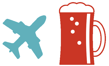 Airplane and beer mug graphic