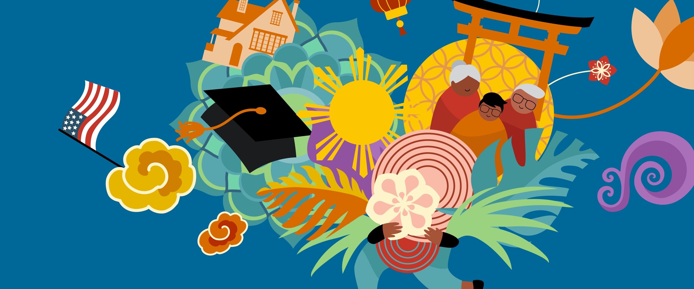 Illustration of a festive image showing different aspects of Asian heritage.