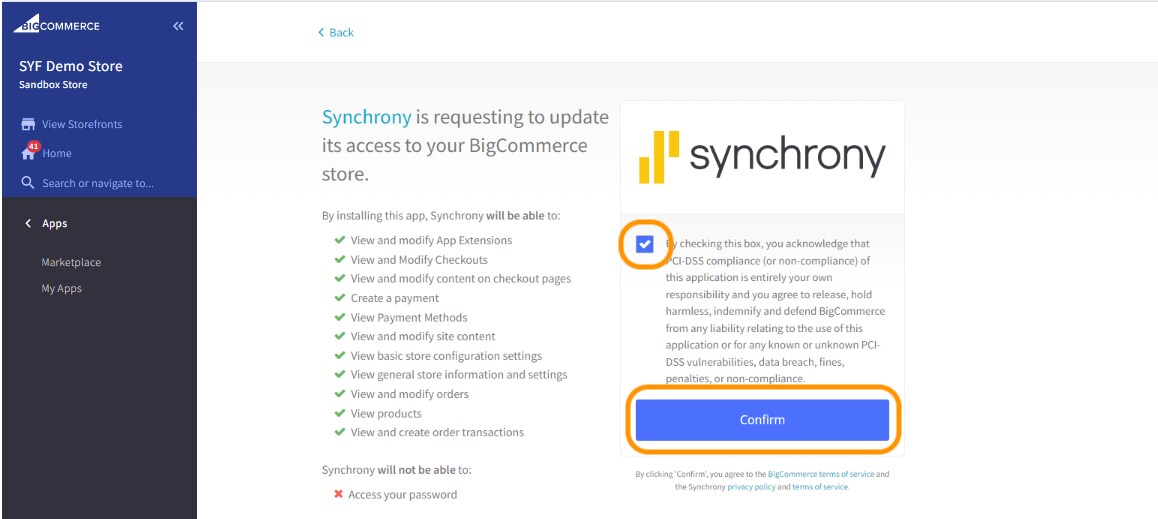 Select the checkbox to acknowledge compliance and click Confirm button.
