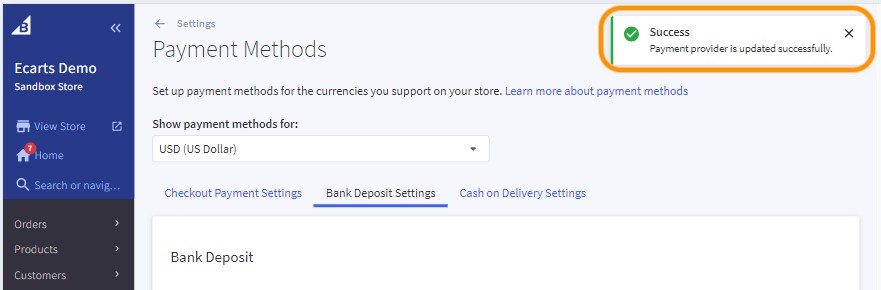 Success message is displayed.