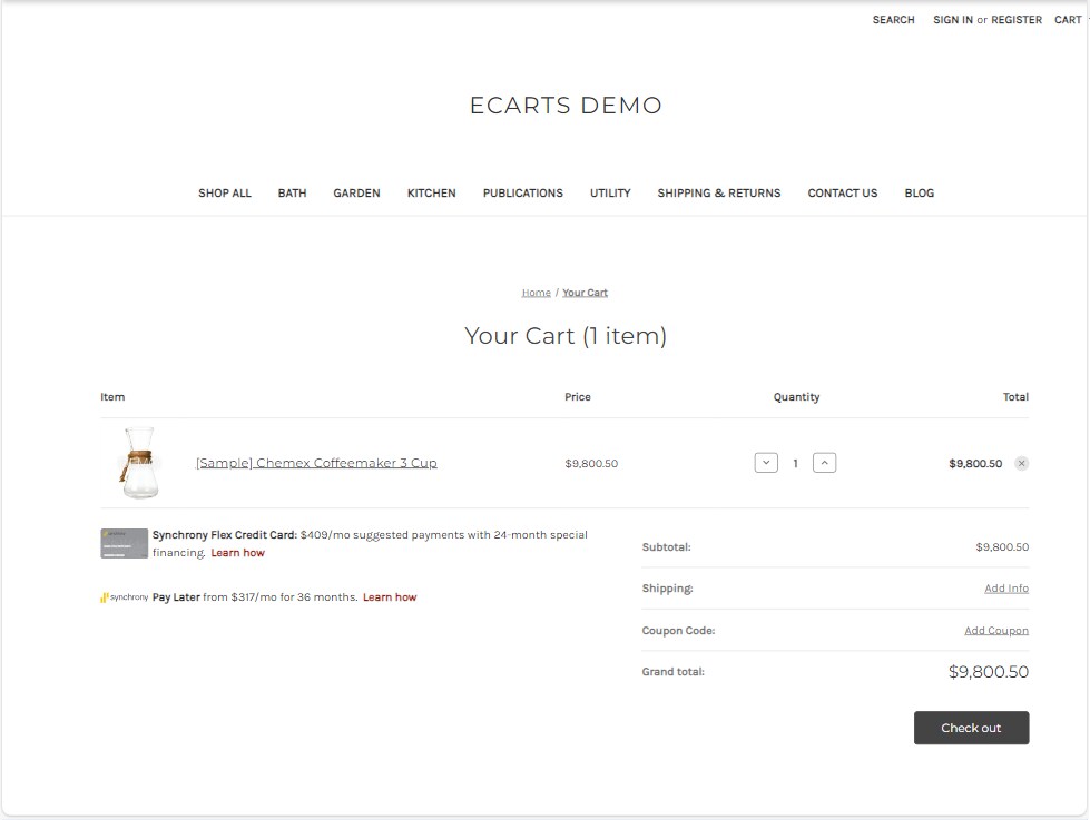 Synchrony Widget: cart_below_totals