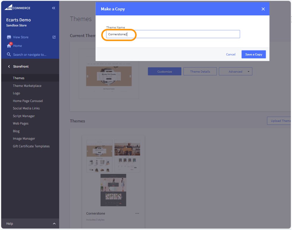 Enter the desired Theme Name and click on Save a
                                    Copy button.